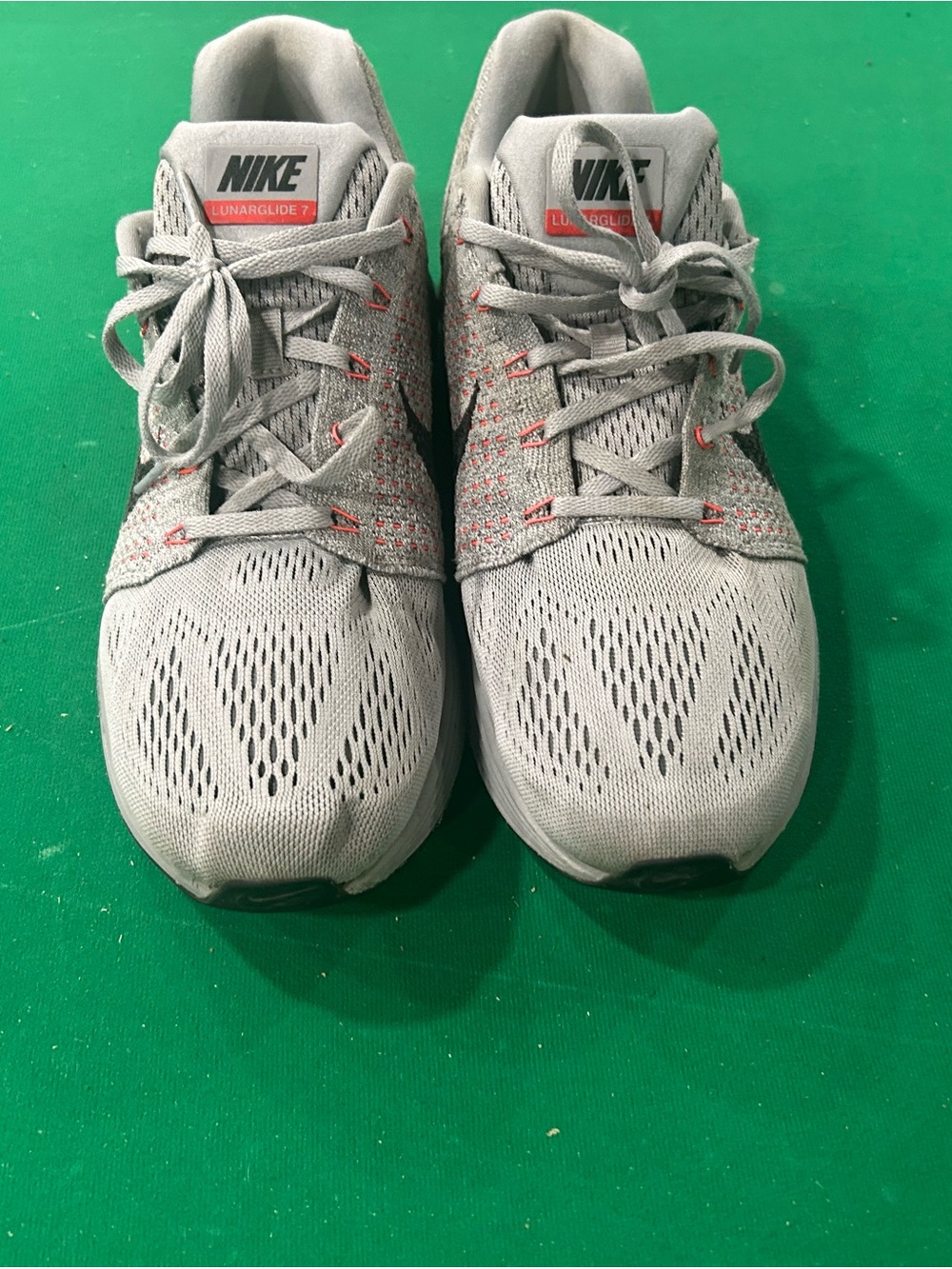 Nike Men's Lunarglide 7 Running Shoes - Light Gray with Coral Accents